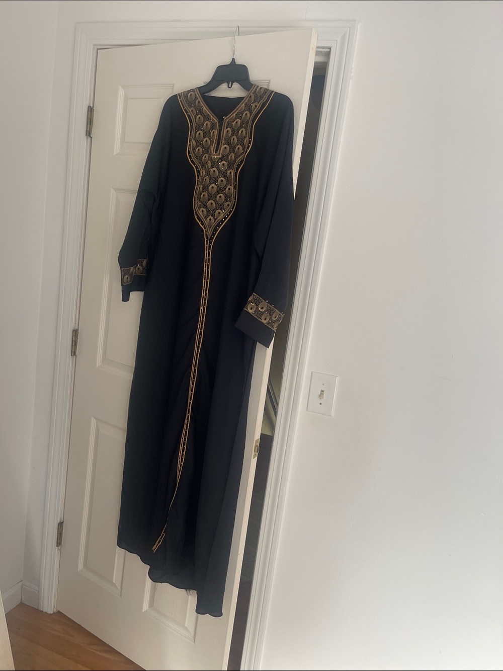 Black Embroidered Abaya with Gold Accents